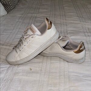 Adidas White Sneakers with Gold Details